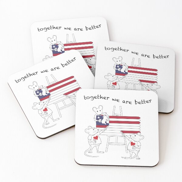 MantraMouse® American Flag Together Cartoon Coasters (Set of 4)