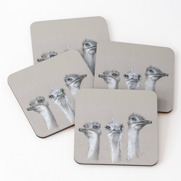 Item preview, Three Ostriches, Long-Necked, Charcoal Art, Comical Birds designed and sold by JoyfulWhimsy.