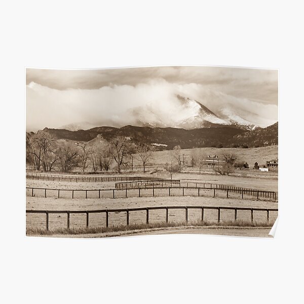 Longs Peak Storm Sepia Print Poster