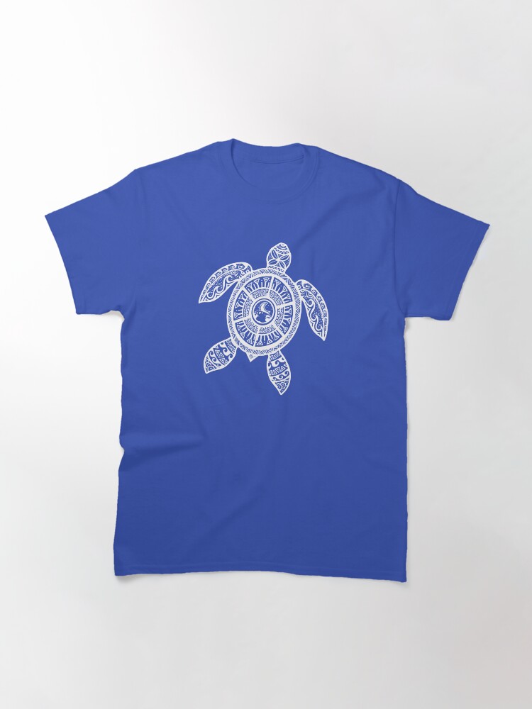 Thumbnail 3 of 7, Classic T-Shirt, White Tribal Hawaiian Tattoo Boho Sea Turtle designed and sold by jitterfly.