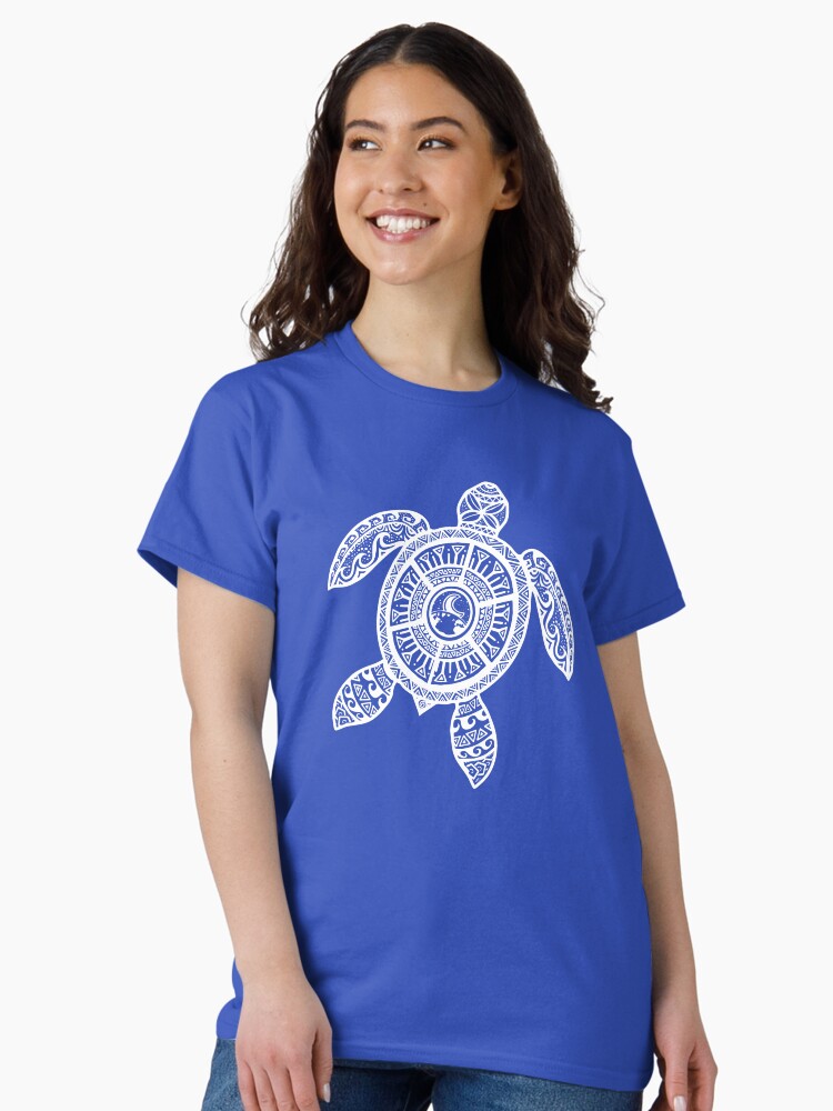 Thumbnail 2 of 7, Classic T-Shirt, White Tribal Hawaiian Tattoo Boho Sea Turtle designed and sold by jitterfly.