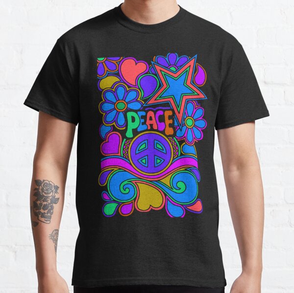 Peace and Love Flowers and Stars Hippie Design Classic T-Shirt