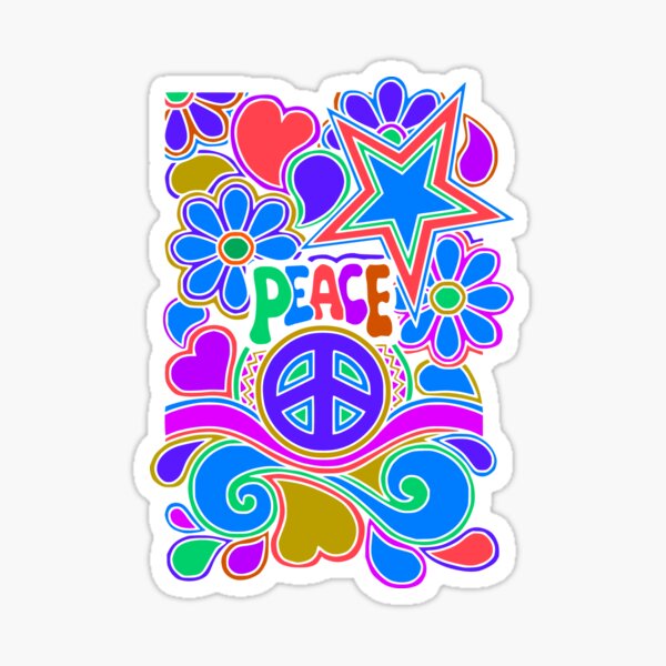 Artikel-Vorschau von Hippie-Design mit Friedens- und Liebesblumen und Sternen, designt und verkauft von Alondra.