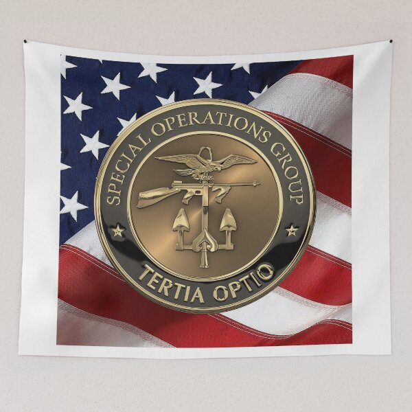 Item preview, Special Operations Group - SOG Emblem over American Flag designed and sold by Serge Averbukh Art Studio.