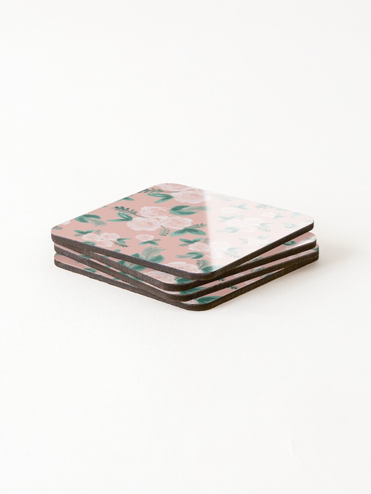 Thumbnail 4 of 5, Coasters (Set of 4), Watercolor Roses in Soft Pink designed and sold by MathisDesigns.
