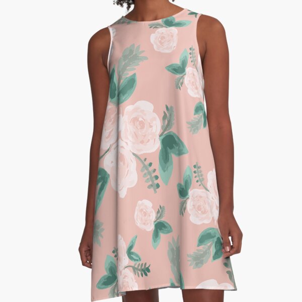 Watercolor Roses in Soft Pink A-Line Dress