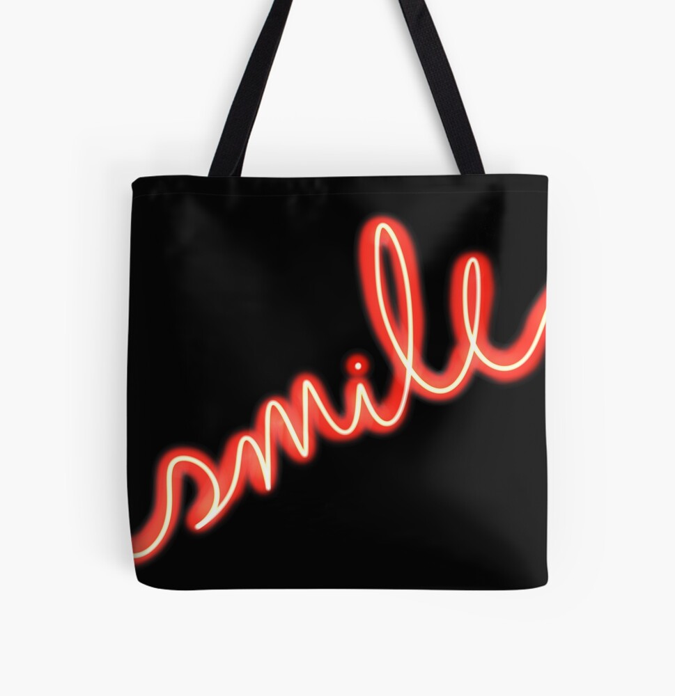 Smile Neon Sign: One Design, On Everything — Tote Bag