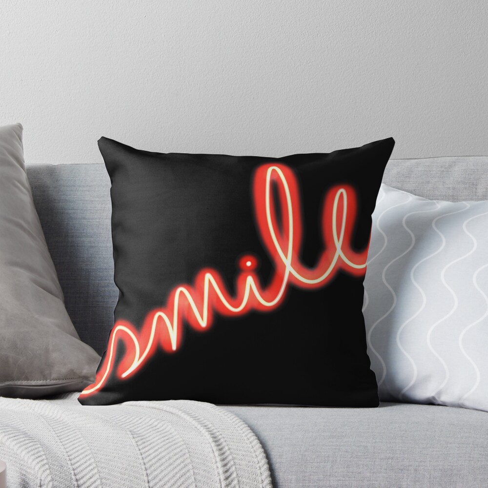 Smile Neon Sign: One Design, On Everything — Throw Pillow