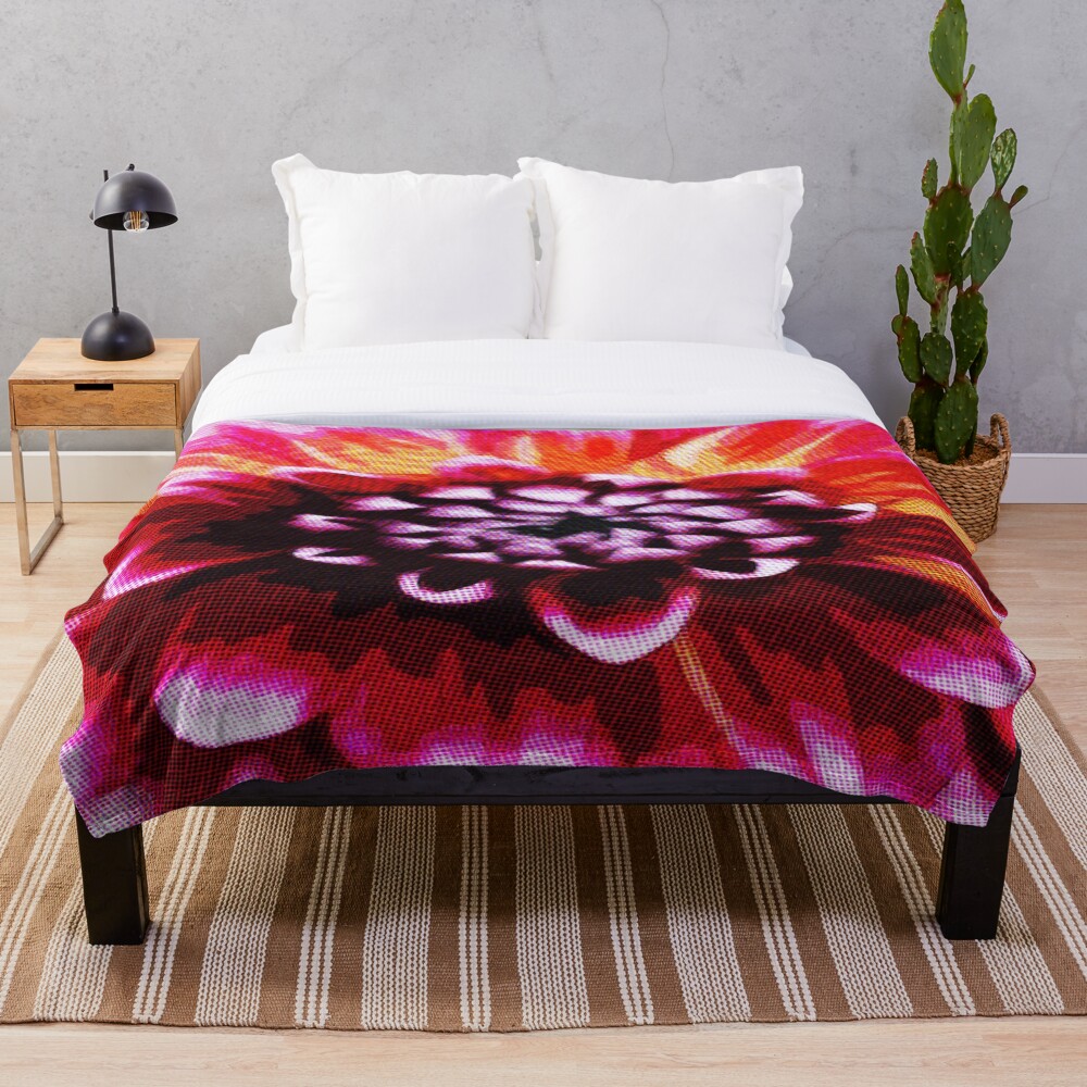 Comic Book Pop Art Pink Flower on a throw blanket