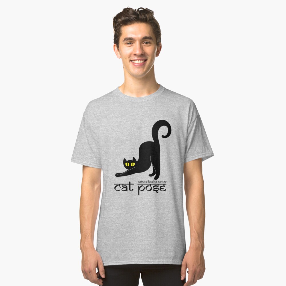 Cat Pose 2 - Cat Yoga (black text) Classic T-Shirt
