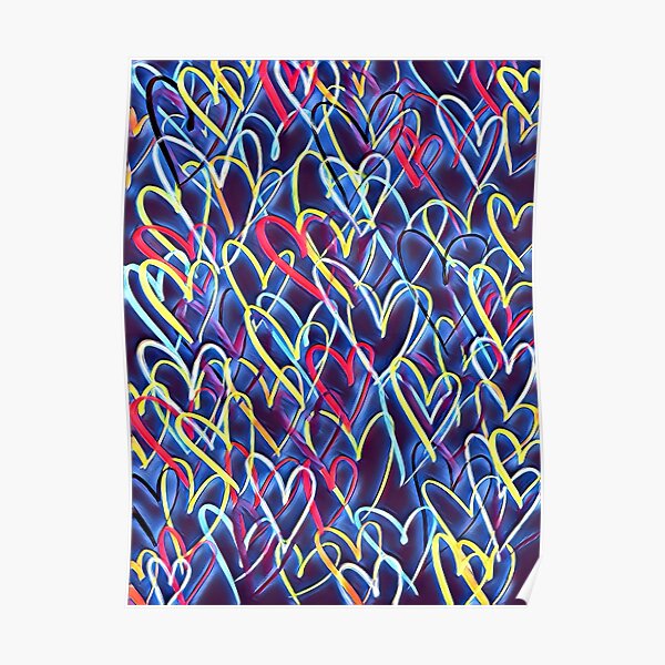 Multicolor Heart Doodle Pattern Poster