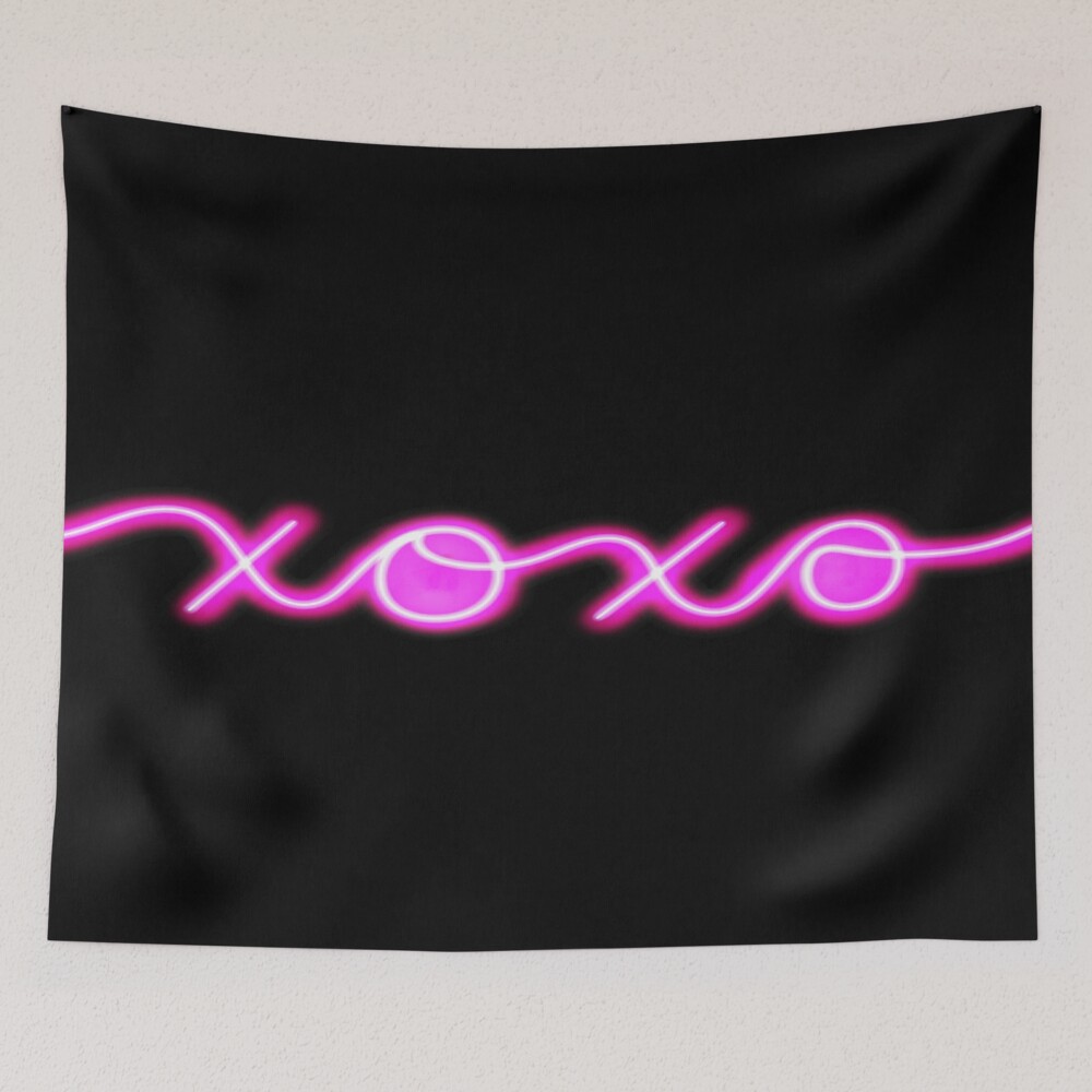 XOXO Neon Sign - Hot Pink on a tapestry