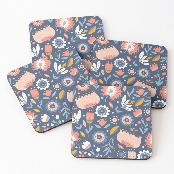 Item preview, Folk Art Florals en azul + rosa designed and sold by latheandquill.