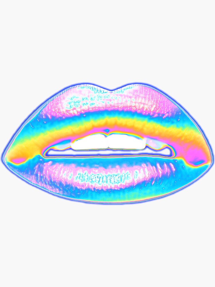 Thumbnail 3 of 3, Sticker, New Holographic Lips on Blue designed and sold by dinaaaaaah.