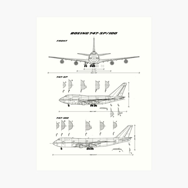 Boeing 747-SP and 747-100 Blueprint Art Print