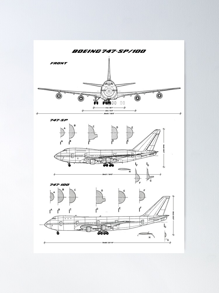Alternate view of Boeing 747-SP and 747-100 Blueprint Poster