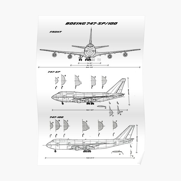 Boeing 747-SP and 747-100 Blueprint Poster