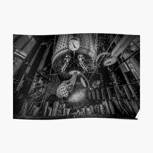 The Paddle Steamer Fireman (black & white) Poster