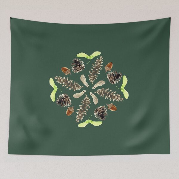 Item preview, Woodland Mandala - Seeds and Pine Cones- watercolor designed and sold by skidgelstudios.