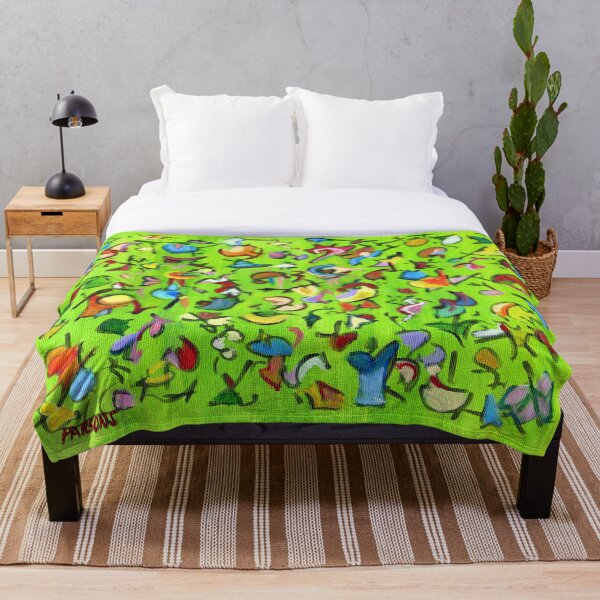 Birds and Bugs. Abstract expressionist acrylic painting by Pamela Parsons. green Throw Blanket