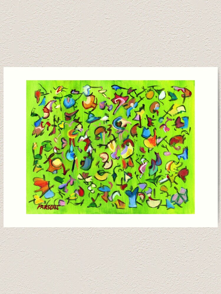 Alternate view of Birds and Bugs. Abstract expressionist acrylic painting by Pamela Parsons. green Art Print