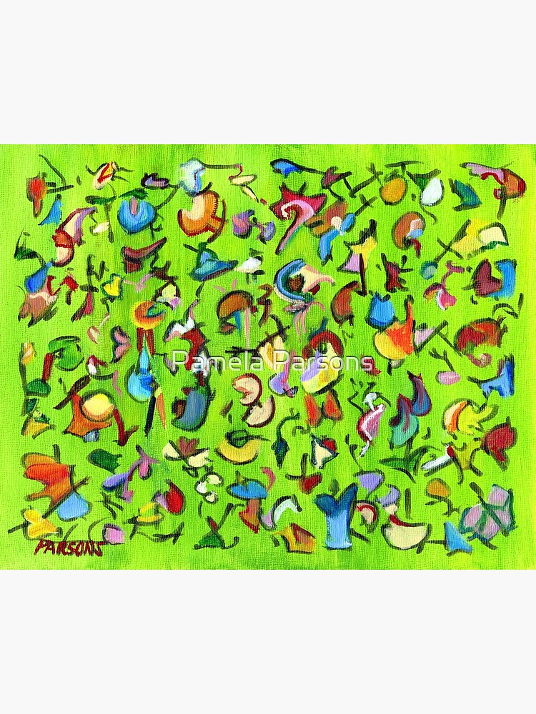 Birds and Bugs. Abstract expressionist acrylic painting by Pamela Parsons. green by parsonsp