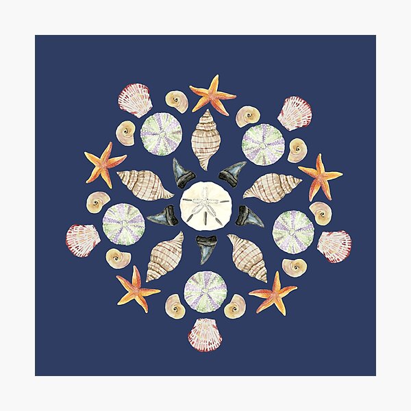 Item preview, Florida Beachcombing Mandala 1 - Watercolor - Dark Blue designed and sold by skidgelstudios.