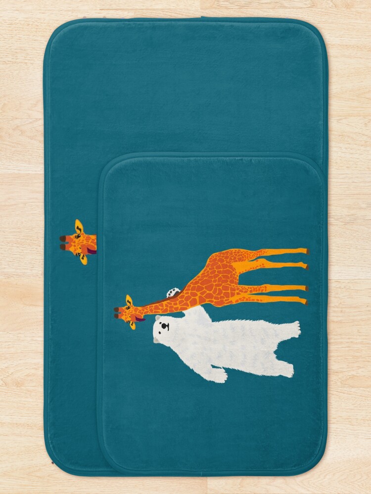 Alternate view of polar bear and giraffe, love is love Bath Mat