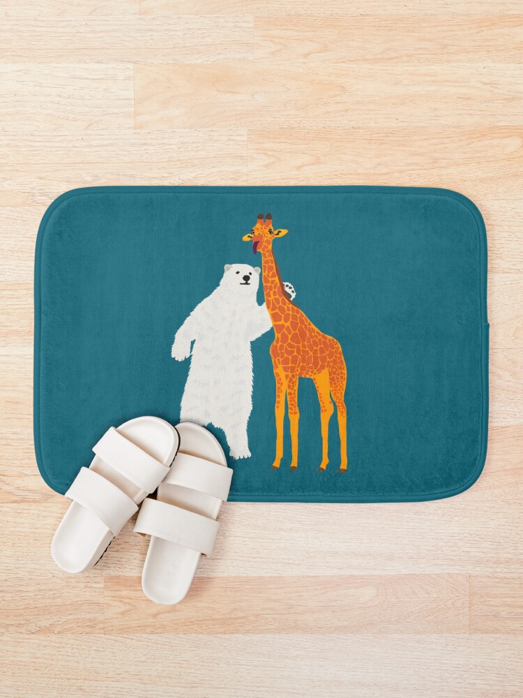 Alternate view of polar bear and giraffe, love is love Bath Mat