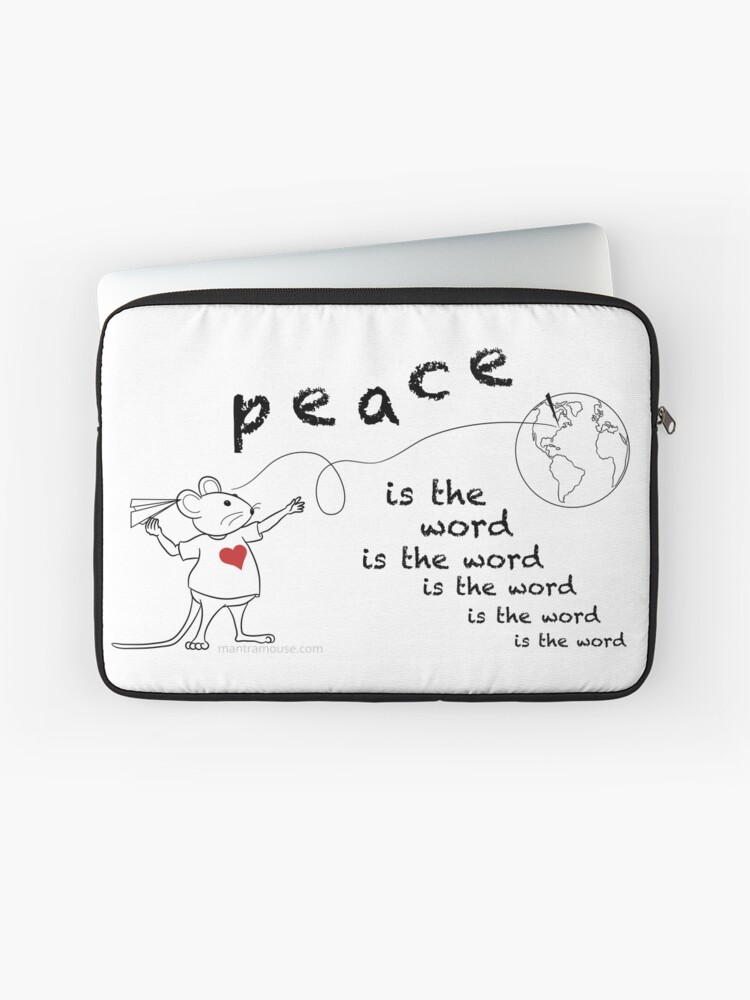 Thumbnail 1 of 2, Laptop Sleeve, MantraMouse® Peace is the Word Cartoon designed and sold by donnamartini.