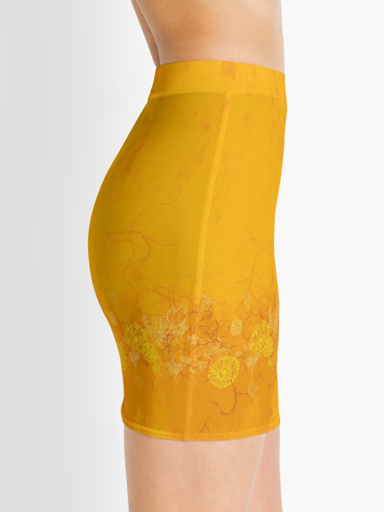 Alternate view of Golden yellow flower border digital painting floral pattern design Mini Skirt
