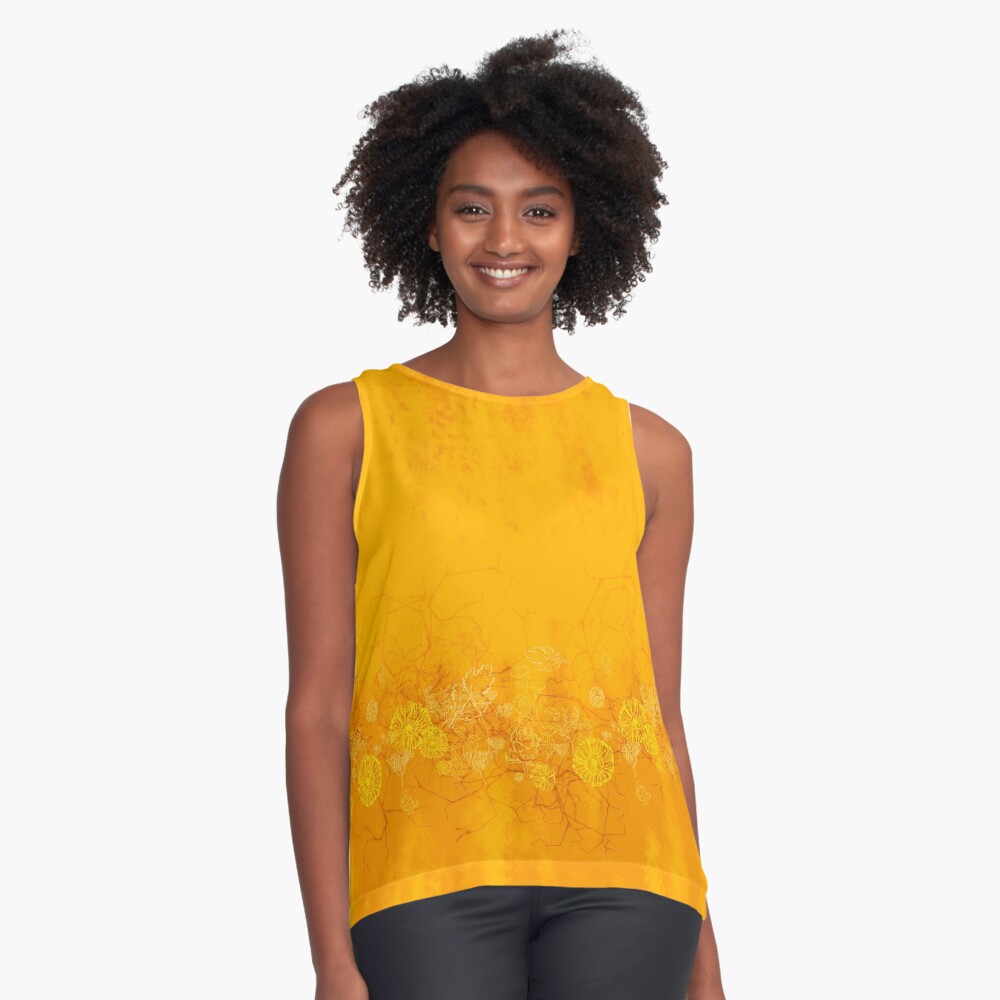 Golden yellow flower border digital painting floral pattern design Sleeveless Top