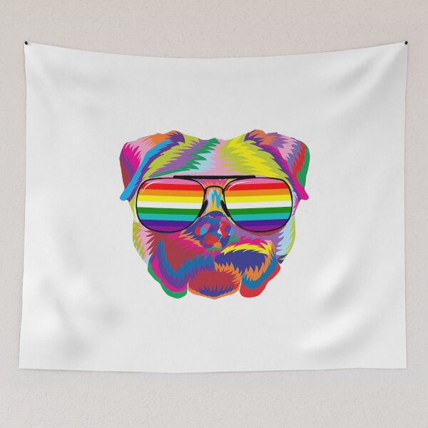 Item preview, Psychedelic Pug Dog Face with Gay Pride Sunglasses designed and sold by phoxydesign.