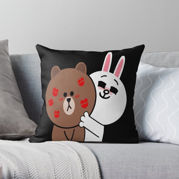Brown bear cony bunny rabbit showered with kisses Throw Pillow