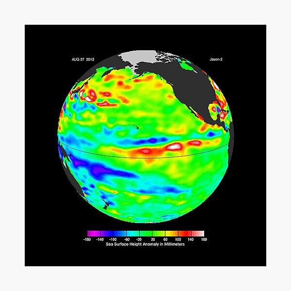 Image of sea surface heights in the Pacific Ocean from NASA’s Jason-2 satellite Photographic Print