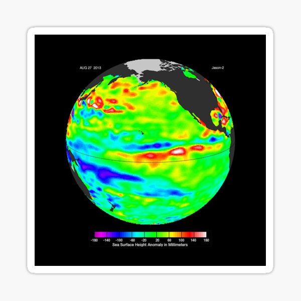 Image of sea surface heights in the Pacific Ocean from NASA’s Jason-2 satellite Sticker