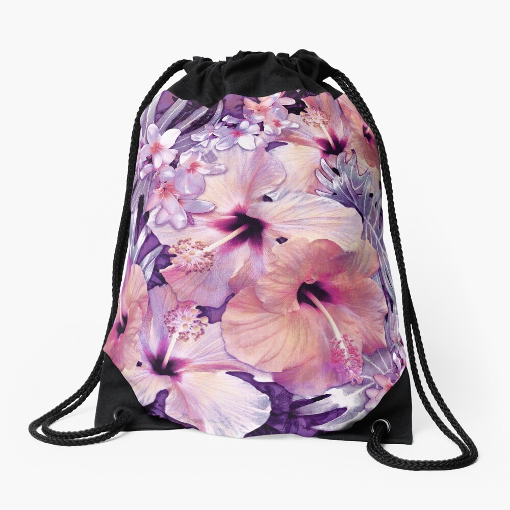 Violet Vintage Tropical Drawstring Bag