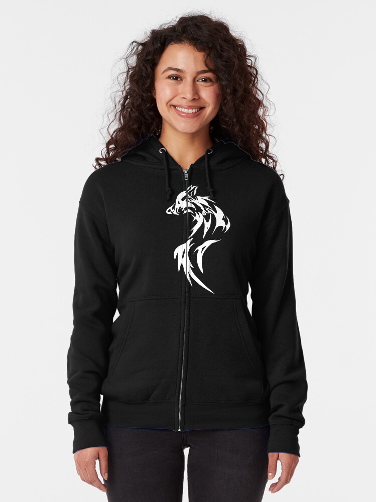 Alternate view of Fat Wolf - Wolf Tail White Zipped Hoodie