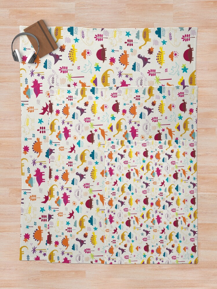 Alternate view of Dinosaur Land - Sunshine Brights - cute Dino pattern by Cecca Designs Throw Blanket