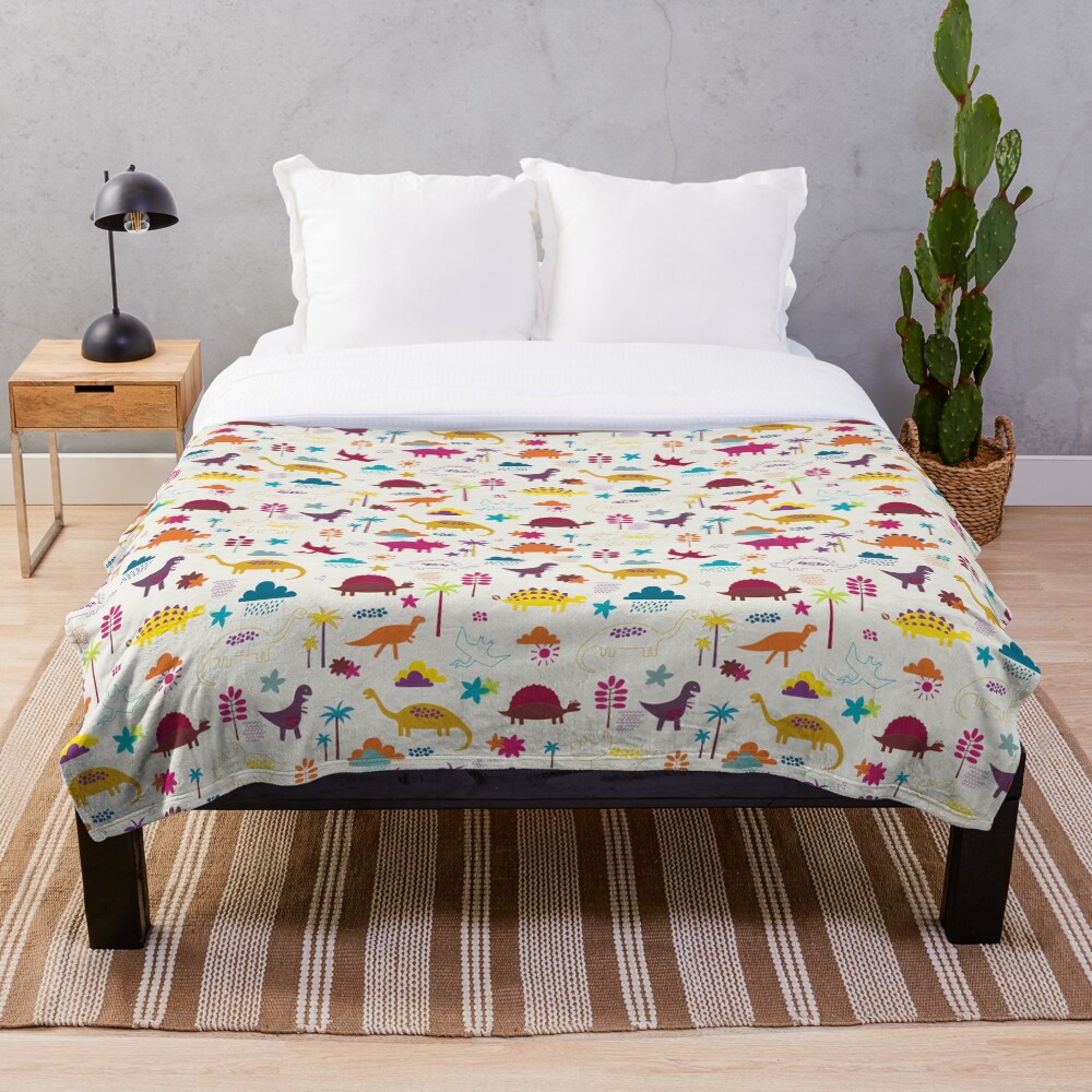 Dinosaur Land - Sunshine Brights - cute Dino pattern by Cecca Designs Throw Blanket
