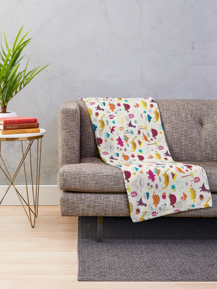 Alternate view of Dinosaur Land - Sunshine Brights - cute Dino pattern by Cecca Designs Throw Blanket