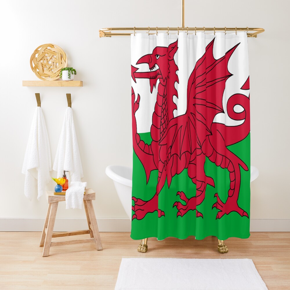 "Welsh Flag Wales Red Dragon" Shower Curtain for Sale by