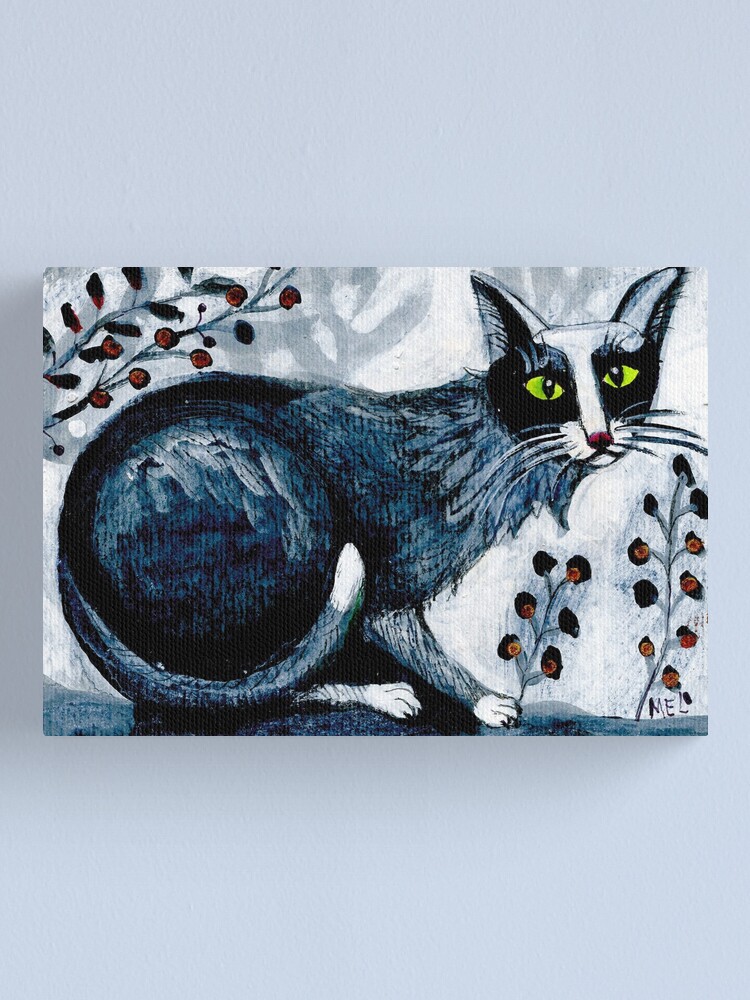 Alternate view of Tuxedo cat, black cat, pet portrait, cute pets, cat art Canvas Print