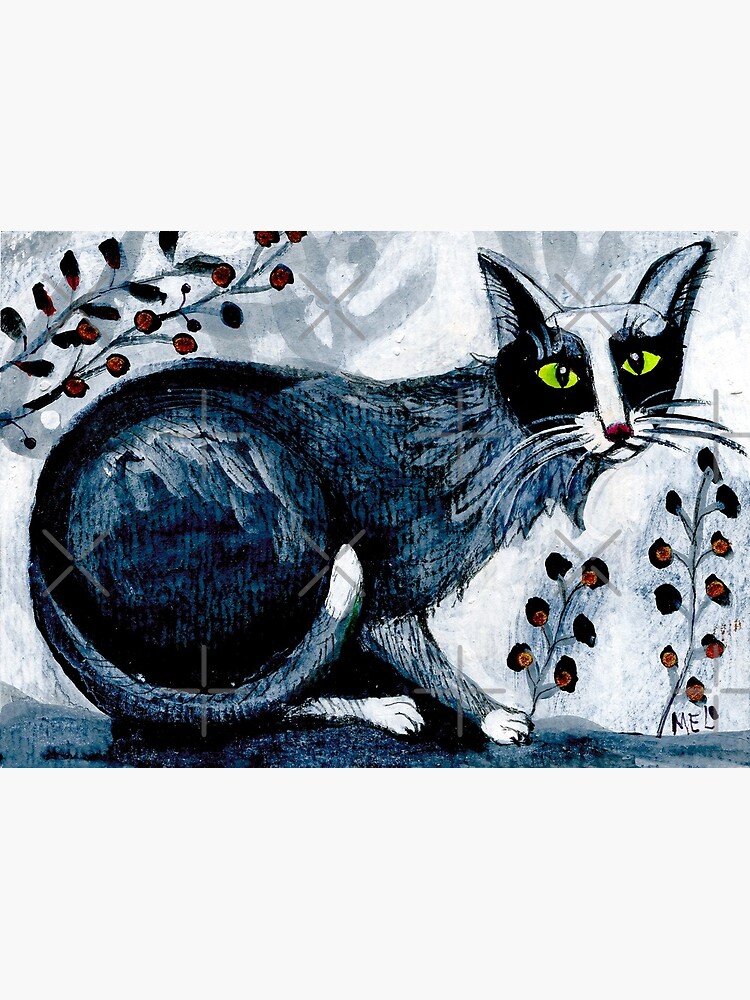 Tuxedo cat, black cat, pet portrait, cute pets, cat art by meloearth