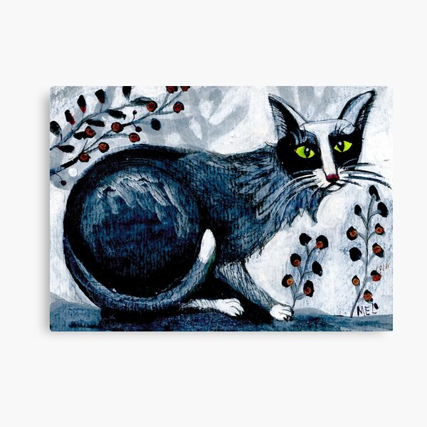 Tuxedo cat, black cat, pet portrait, cute pets, cat art Canvas Print