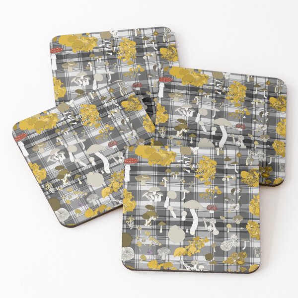 Item preview, Foraged Fungi on grey plaid designed and sold by CopperCatkin.