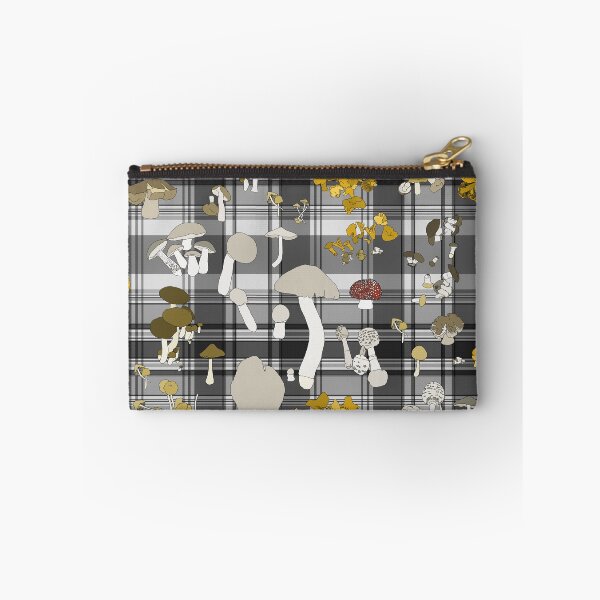 Item preview, Foraged Fungi on grey plaid designed and sold by CopperCatkin.