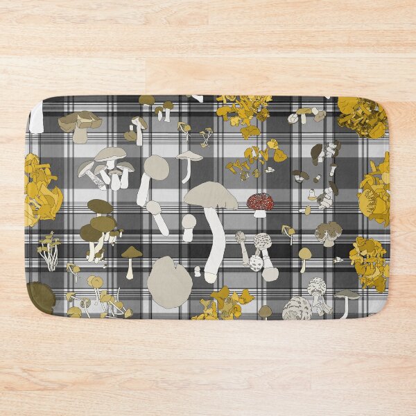 Item preview, Foraged Fungi on grey plaid designed and sold by CopperCatkin.