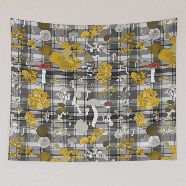 Item preview, Foraged Fungi on grey plaid designed and sold by CopperCatkin.