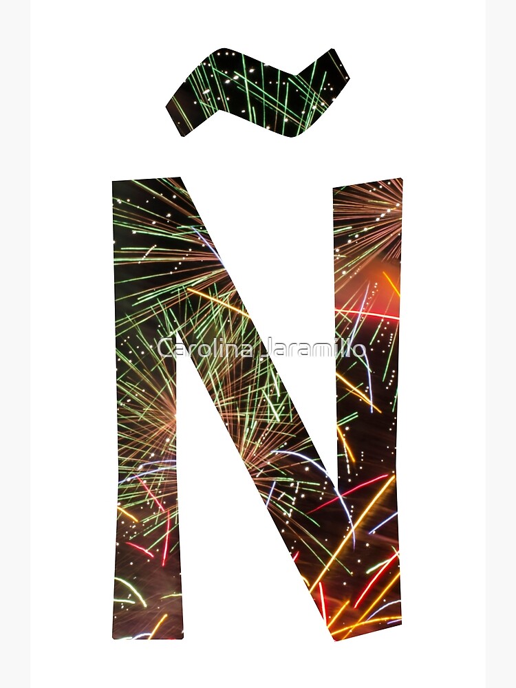 N Letter In Fireworks Greeting Card By Carolina J Redbubble